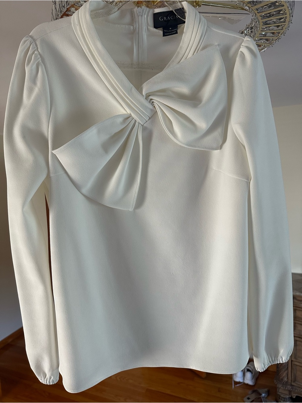 Grace Ivory Bow-Tie Long Sleeve Blouse